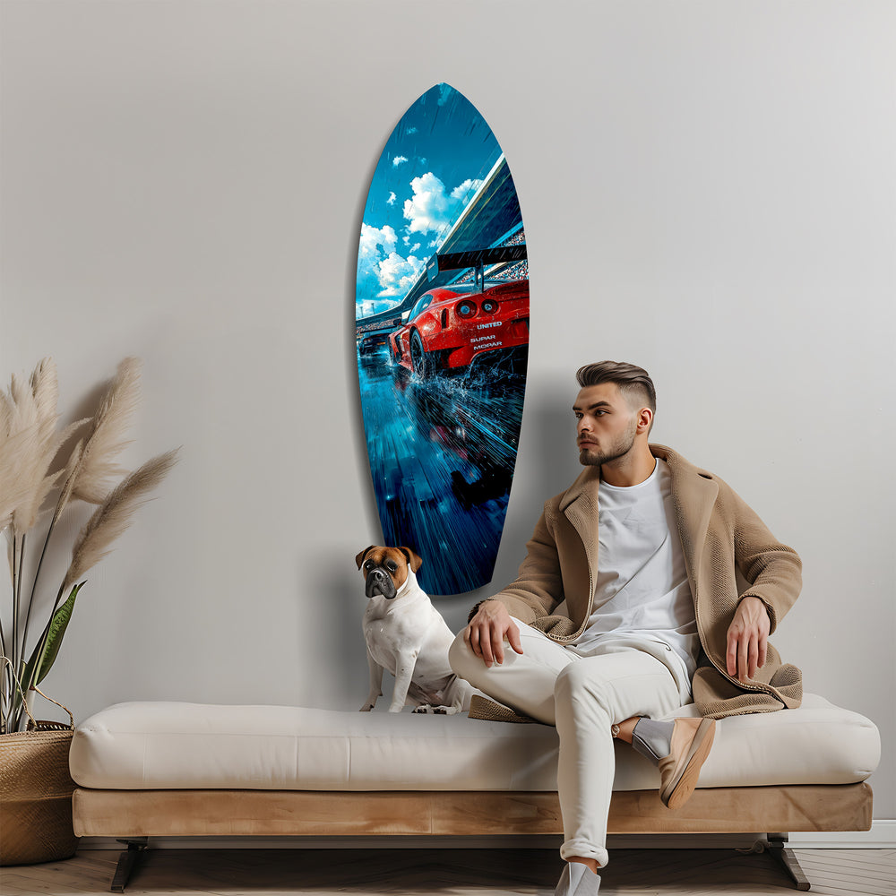 Red Racing Car Speed Tempered Glass Wall Art.