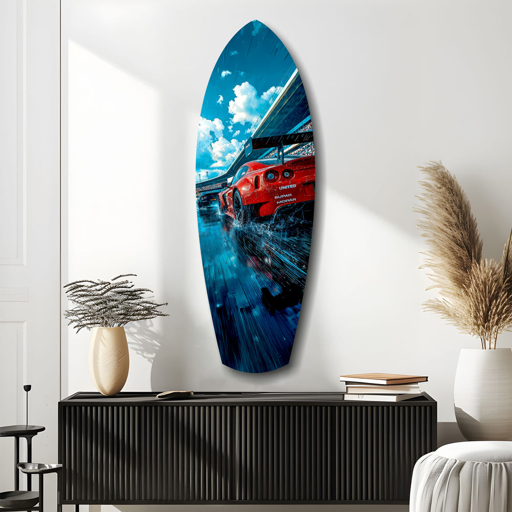 Red Racing Car Speed Tempered Glass Wall Art.