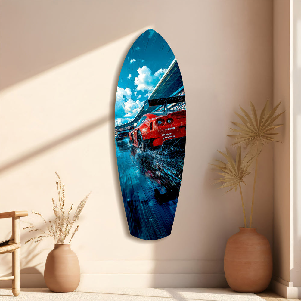 Red Racing Car Speed Tempered Glass Wall Art.