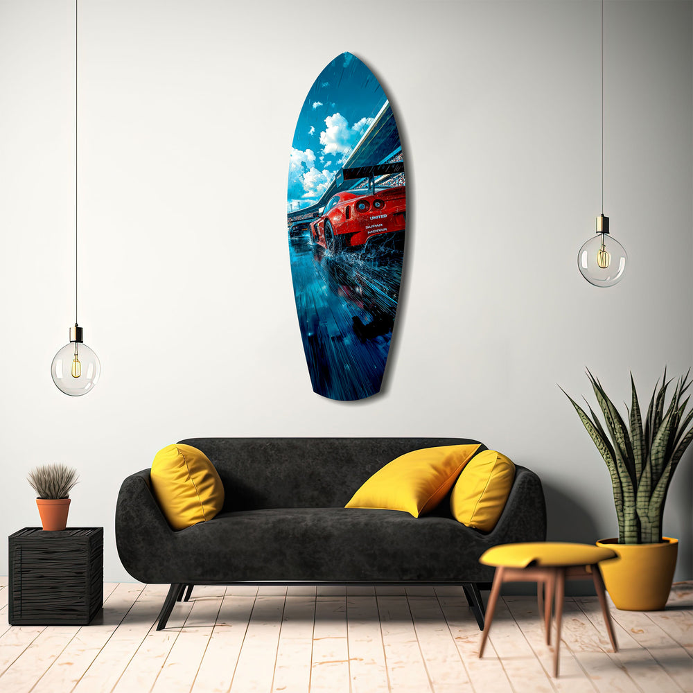 Red Racing Car Speed Tempered Glass Wall Art.