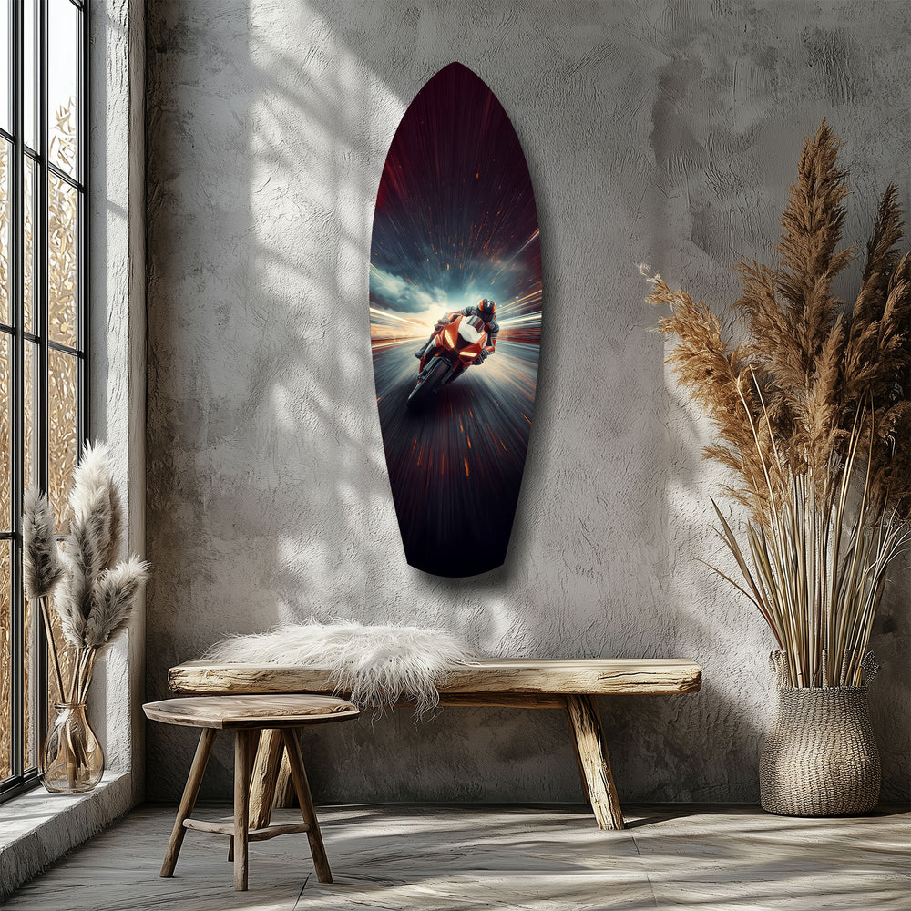 Motorcycle Racer Speed Lines Tempered Glass Wall Art.