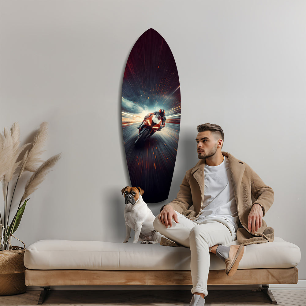 Motorcycle Racer Speed Lines Tempered Glass Wall Art.