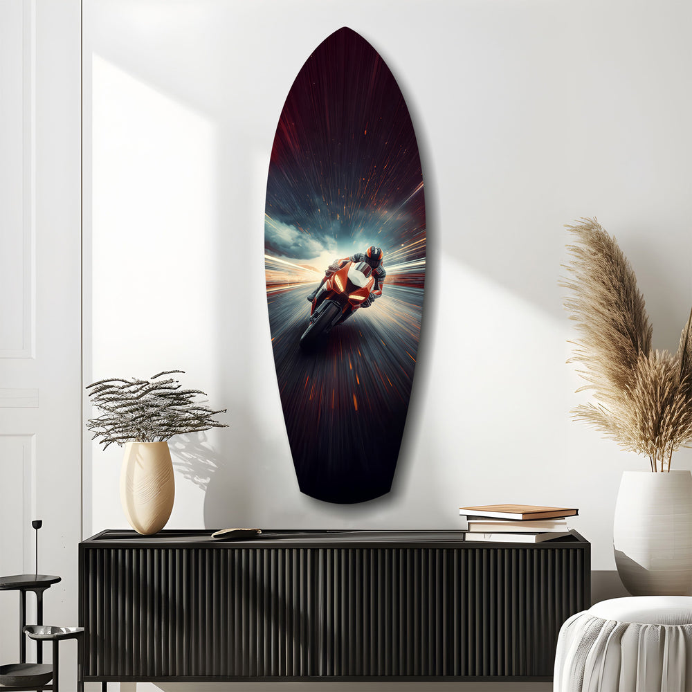 Motorcycle Racer Speed Lines Tempered Glass Wall Art.