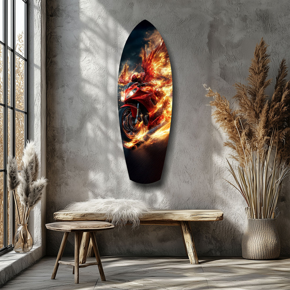 Phoenix Wings Motorcycle Fire Tempered Glass Wall Art.