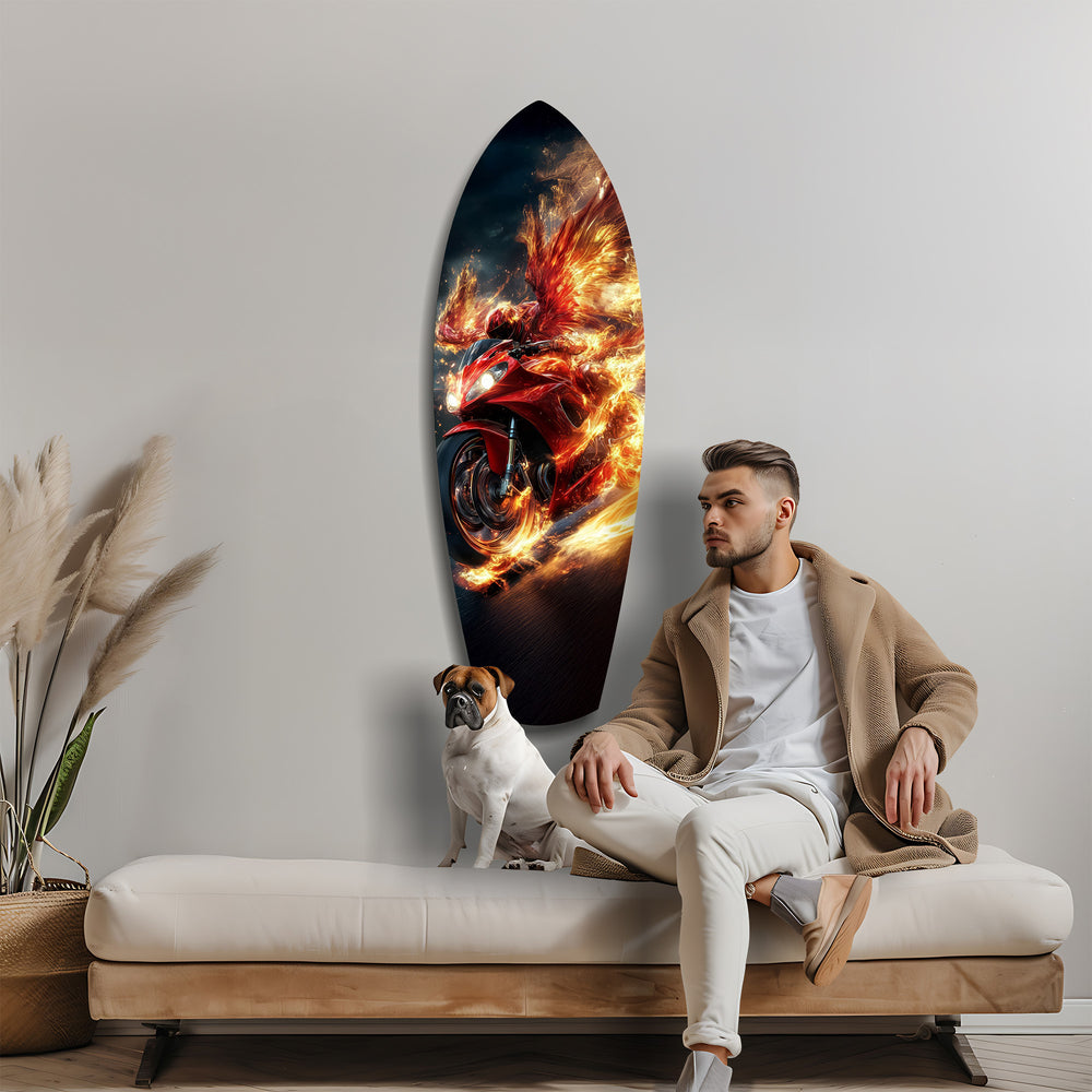 Phoenix Wings Motorcycle Fire Tempered Glass Wall Art.