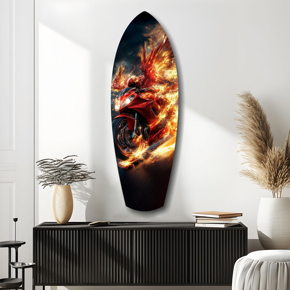 Phoenix Wings Motorcycle Fire Tempered Glass Wall Art.