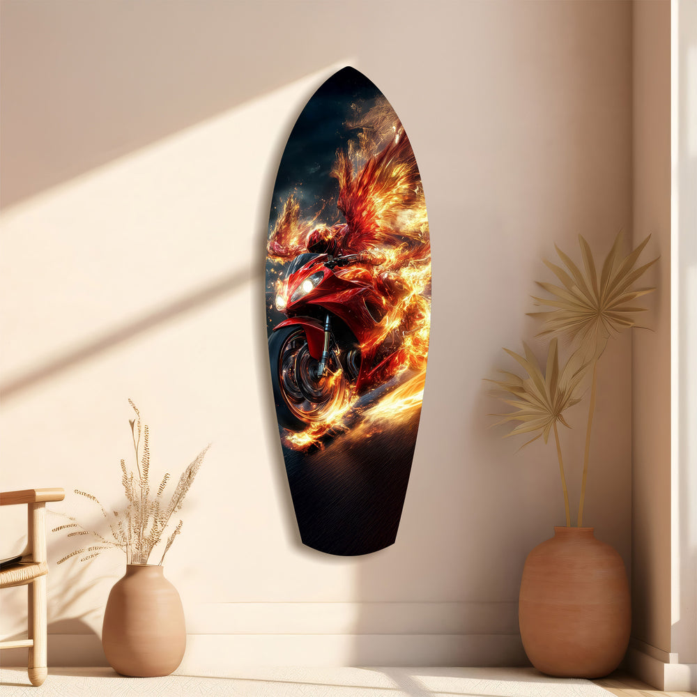 Phoenix Wings Motorcycle Fire Tempered Glass Wall Art.