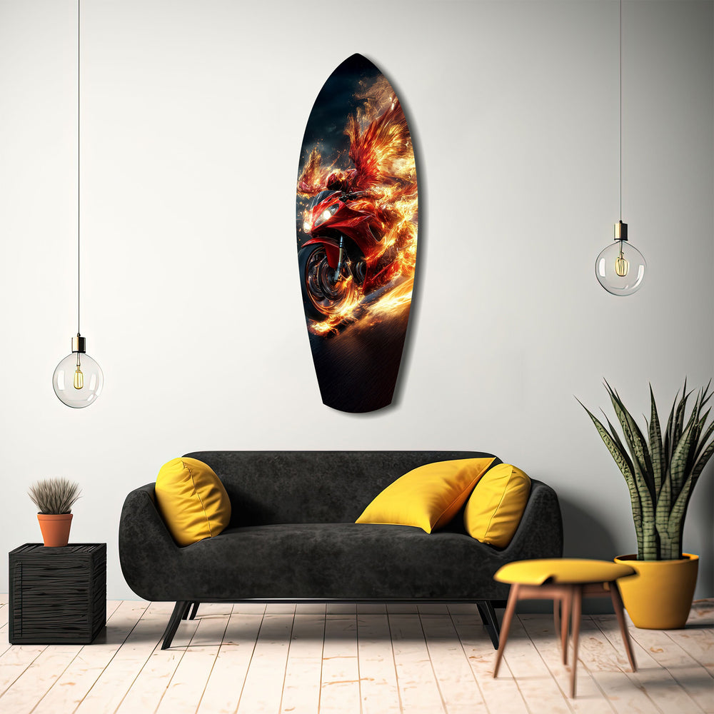 Phoenix Wings Motorcycle Fire Tempered Glass Wall Art.