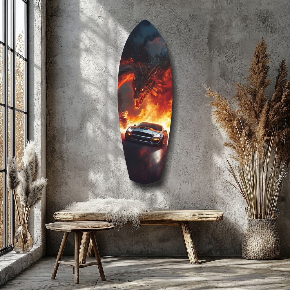 Dragon Sports Car Fire Tempered Glass Wall Art.