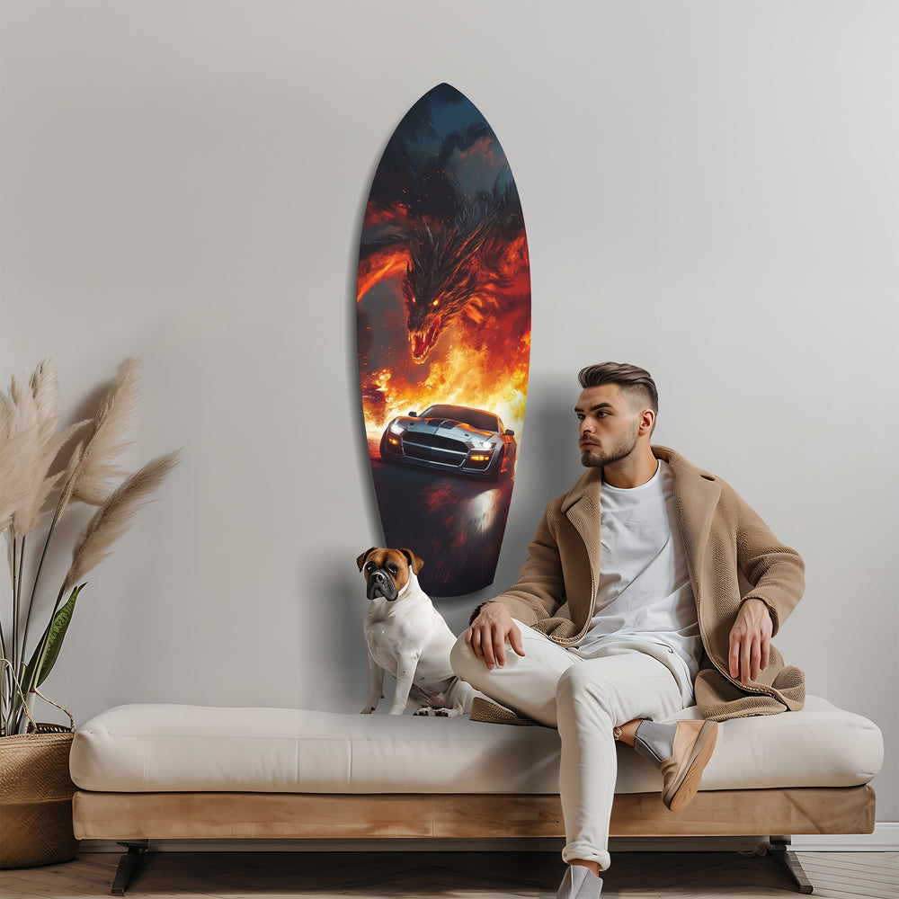 Dragon Sports Car Fire Tempered Glass Wall Art.