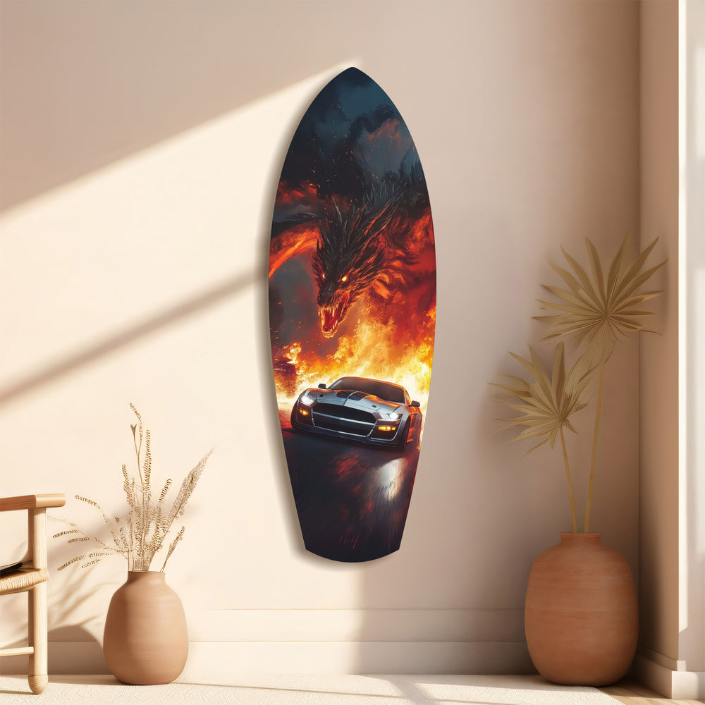Dragon Sports Car Fire Tempered Glass Wall Art.