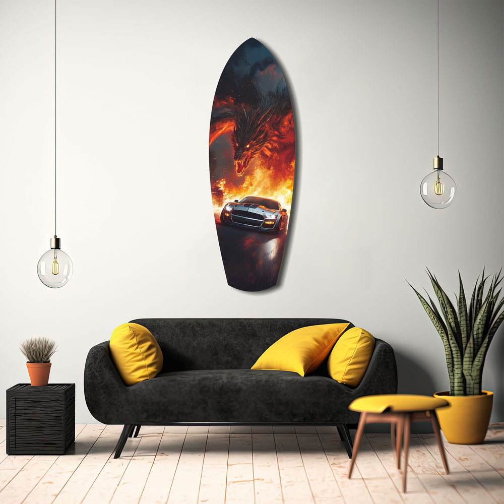 Dragon Sports Car Fire Tempered Glass Wall Art.