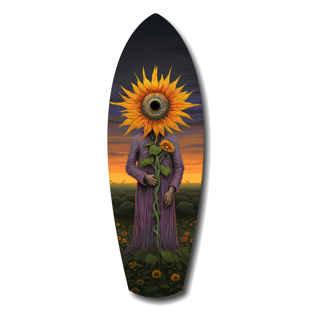 Sunflower-Headed Figure Surreal Glass Wall Art.