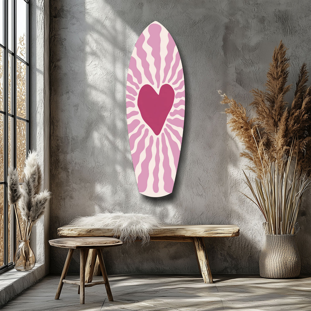 Pink Heart Burst Minimal Glass Wall Art.