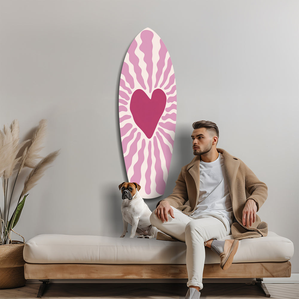 Pink Heart Burst Minimal Glass Wall Art.