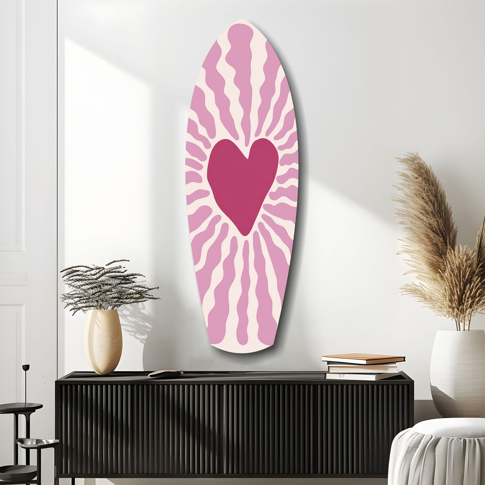 Pink Heart Burst Minimal Glass Wall Art.