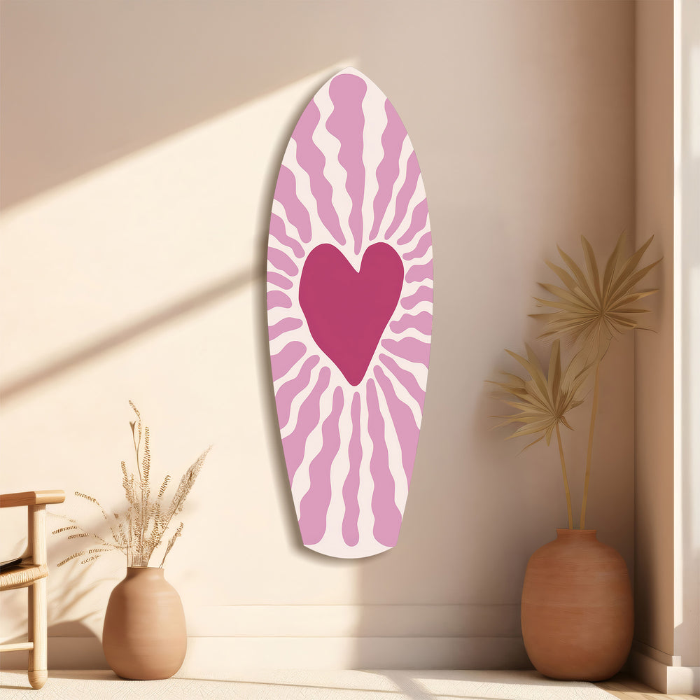 Pink Heart Burst Minimal Glass Wall Art.