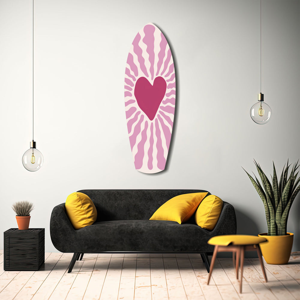 Pink Heart Burst Minimal Glass Wall Art.