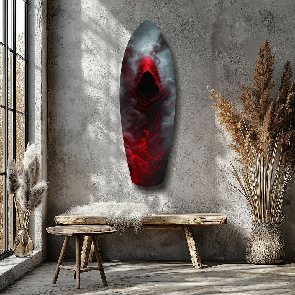 Red Hooded Phantom Dark Fantasy Glass Wall Art.