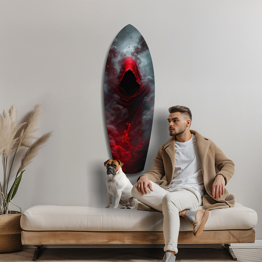 Red Hooded Phantom Dark Fantasy Glass Wall Art.
