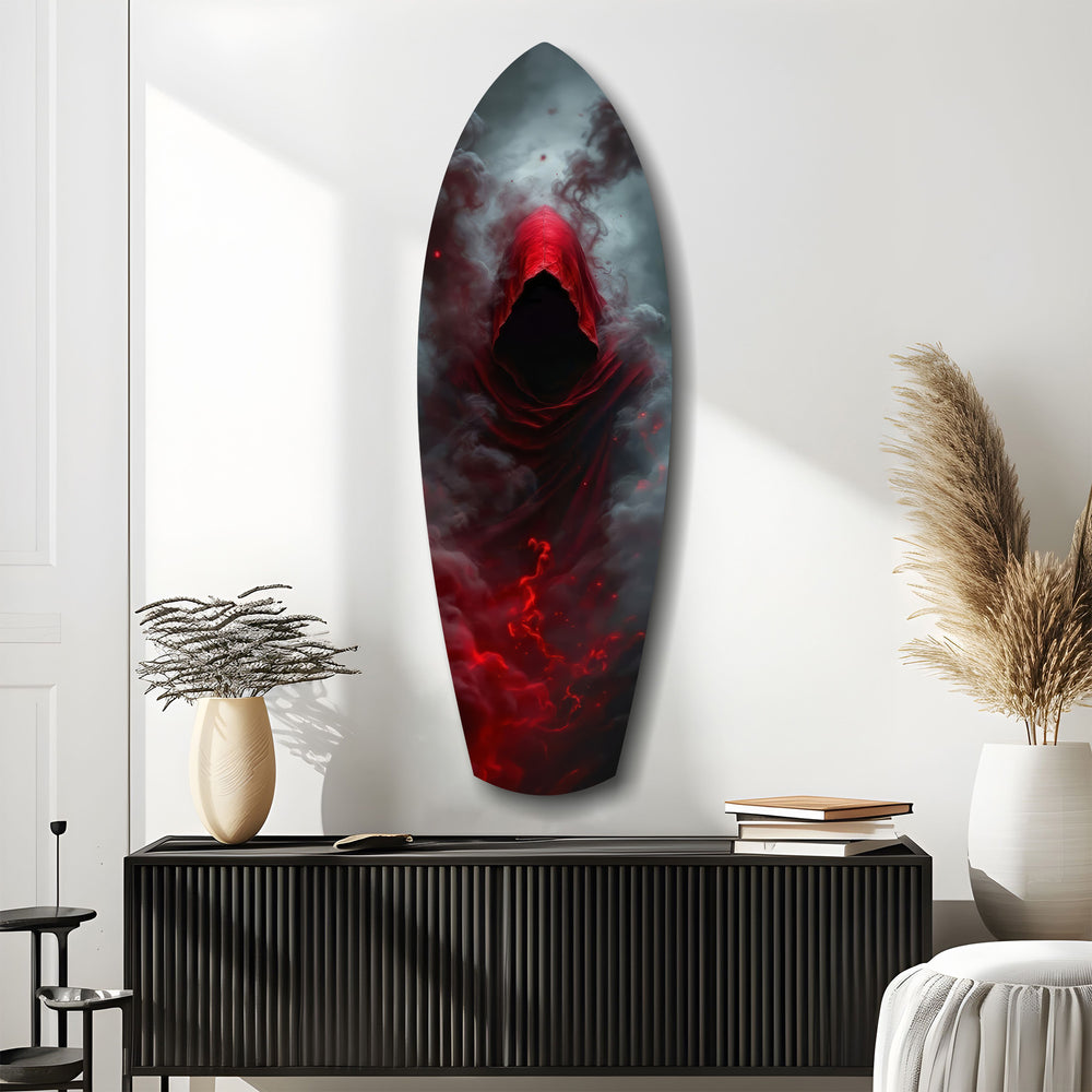 Red Hooded Phantom Dark Fantasy Glass Wall Art.