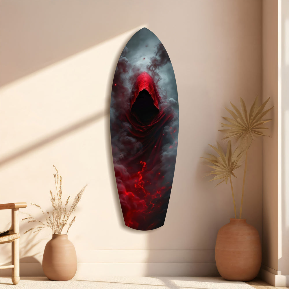 Red Hooded Phantom Dark Fantasy Glass Wall Art.