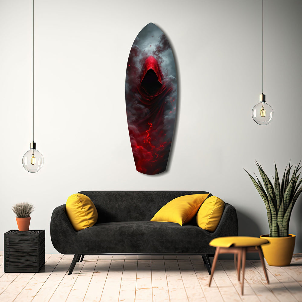 Red Hooded Phantom Dark Fantasy Glass Wall Art.