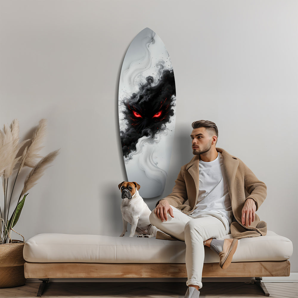 Smoke Beast Red Eyes Dark Fantasy Glass Wall Art.
