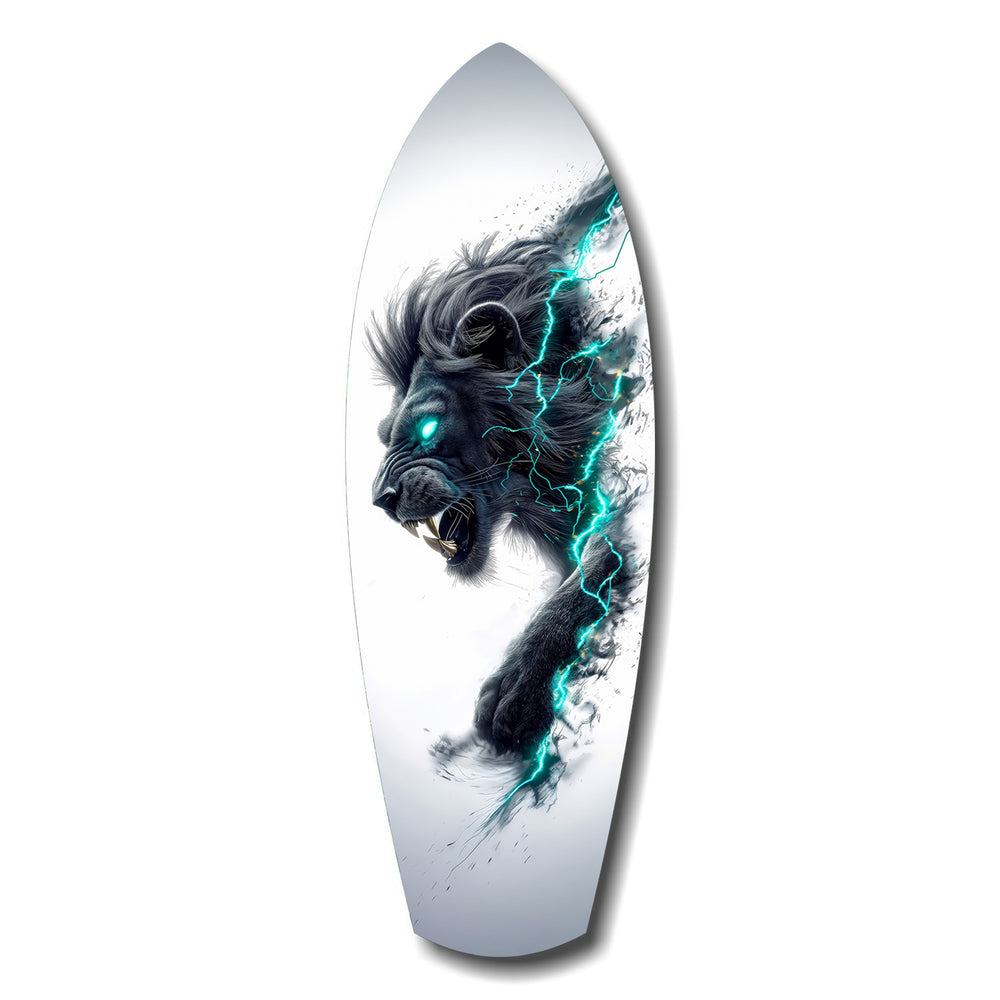 Black Lion Cyan Lightning Glass Wall Art.