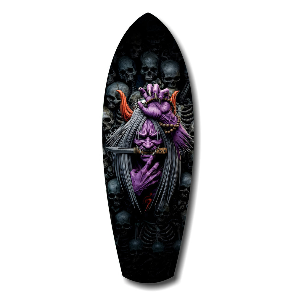 Purple Hannya Mask Skulls Dark Glass Wall Art.