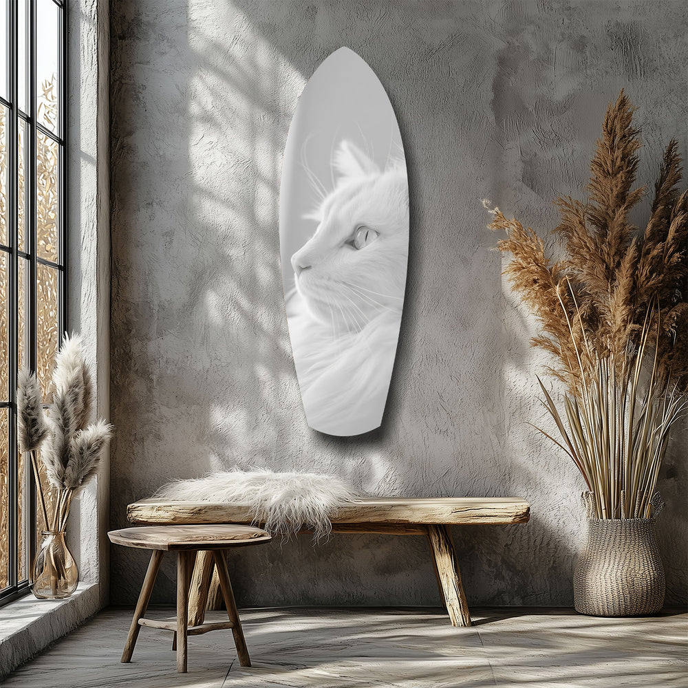 White Cat Profile Minimal Glass Wall Art.