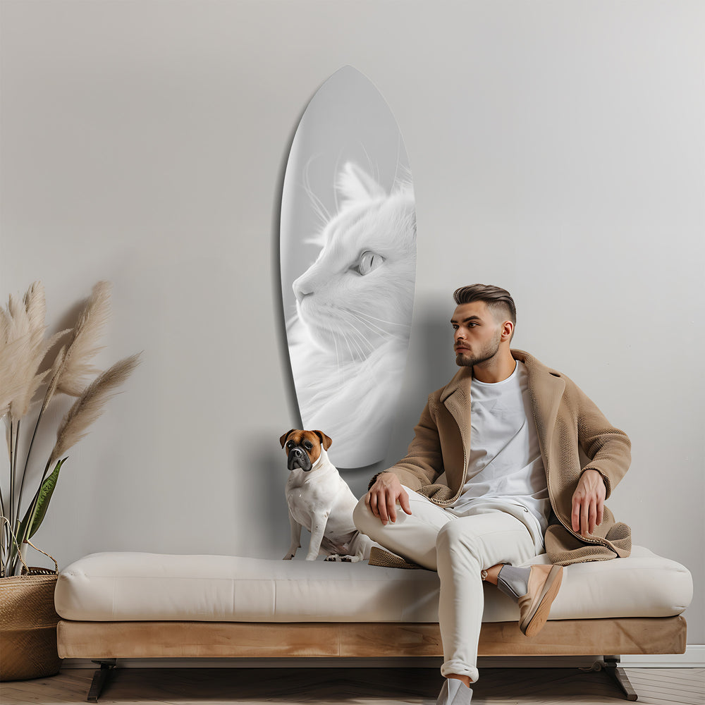 White Cat Profile Minimal Glass Wall Art.