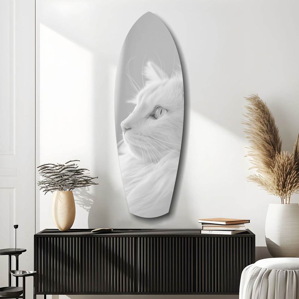 White Cat Profile Minimal Glass Wall Art.