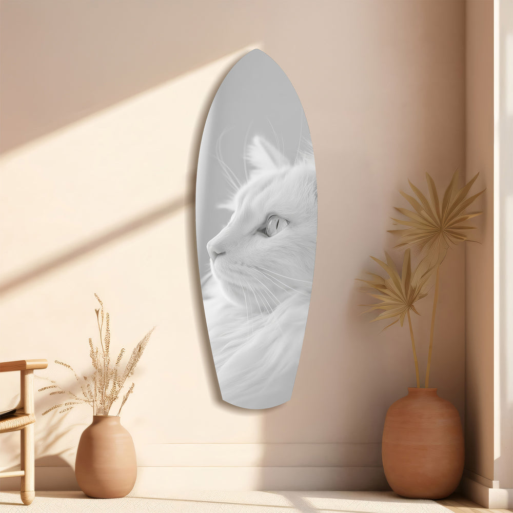 White Cat Profile Minimal Glass Wall Art.