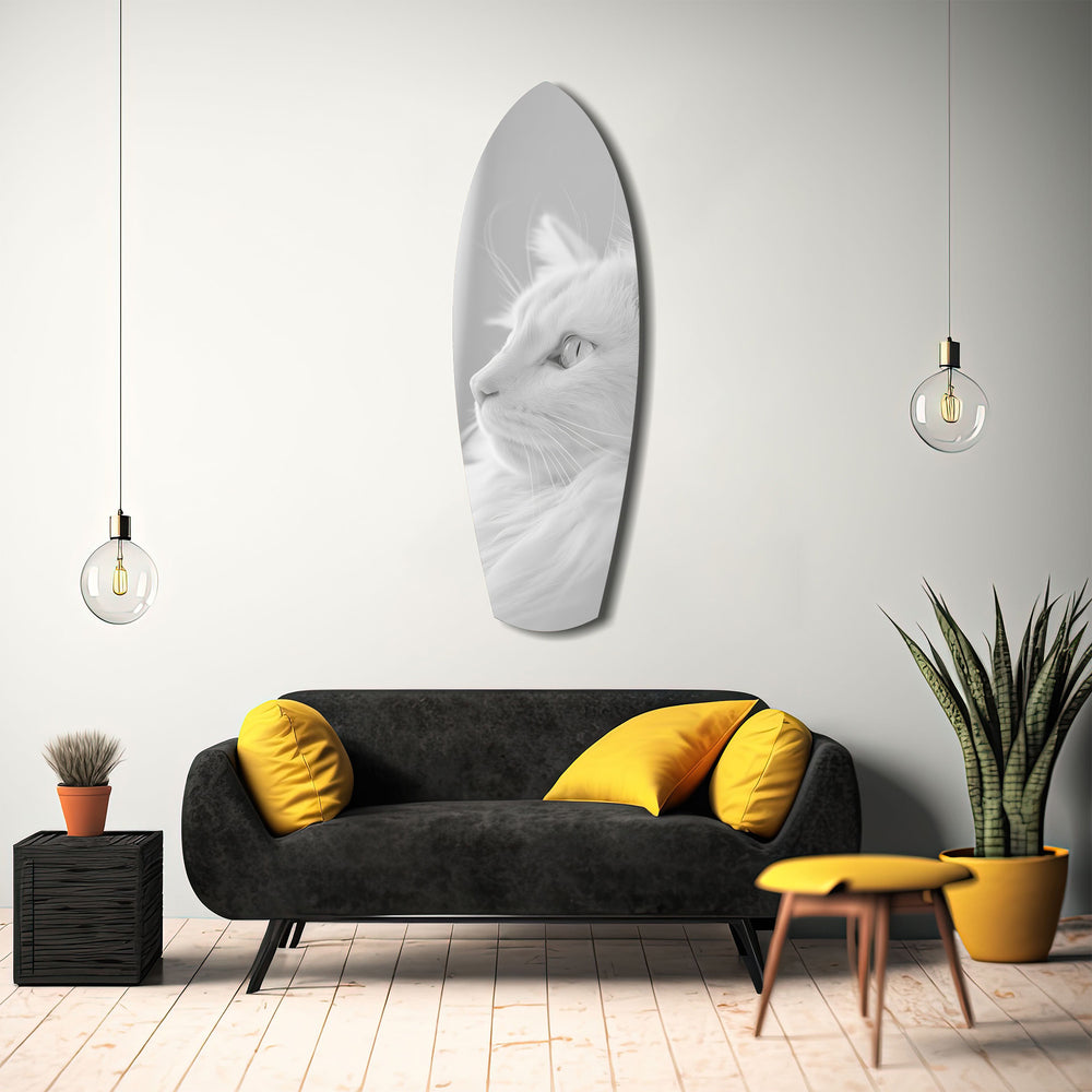 White Cat Profile Minimal Glass Wall Art.