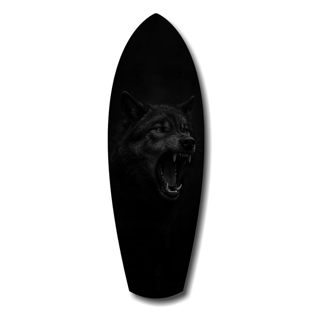 Snarling Black Wolf Dark Glass Wall Art.