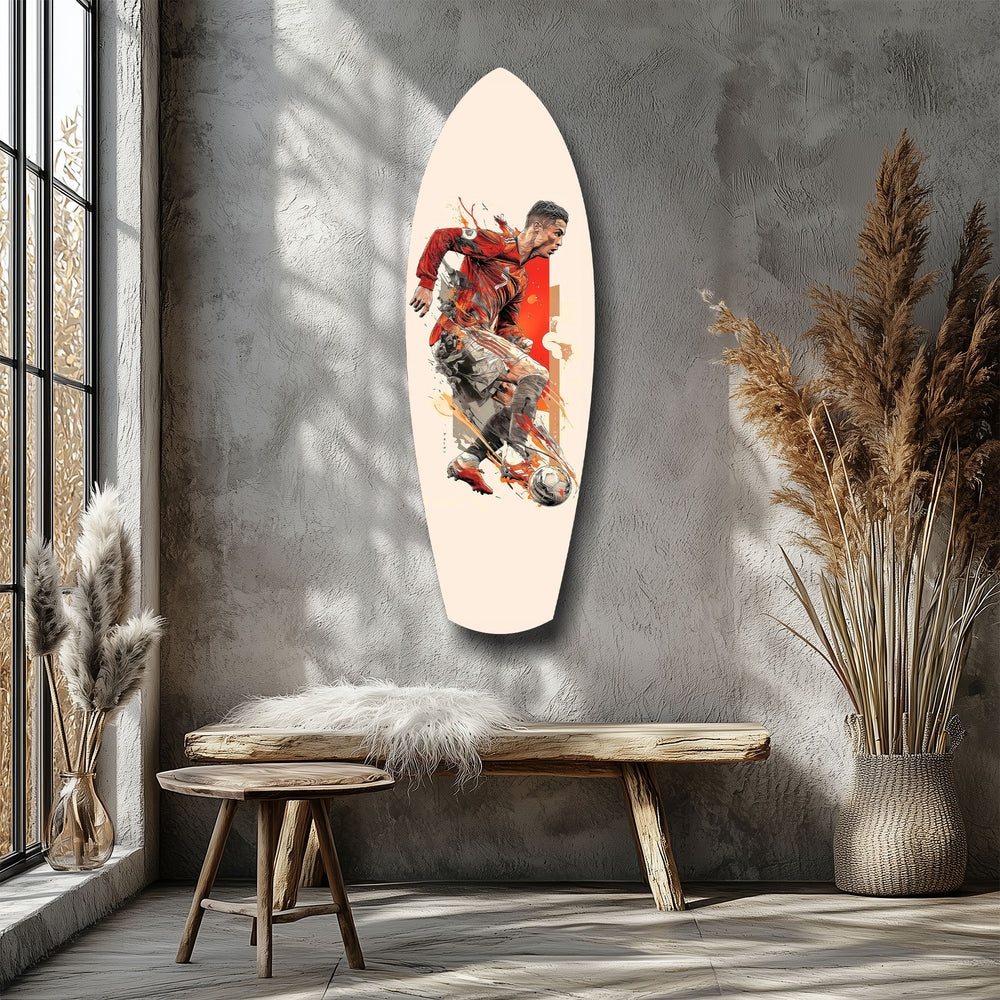 Soccer Striker Dynamic Splash Glass Wall Art.