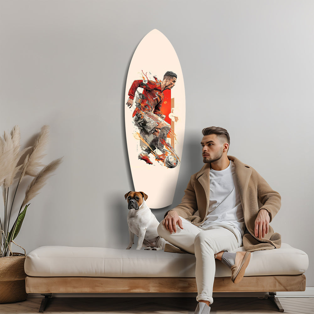 Soccer Striker Dynamic Splash Glass Wall Art.