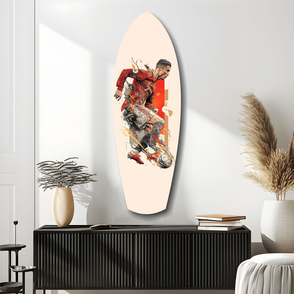 Soccer Striker Dynamic Splash Glass Wall Art.