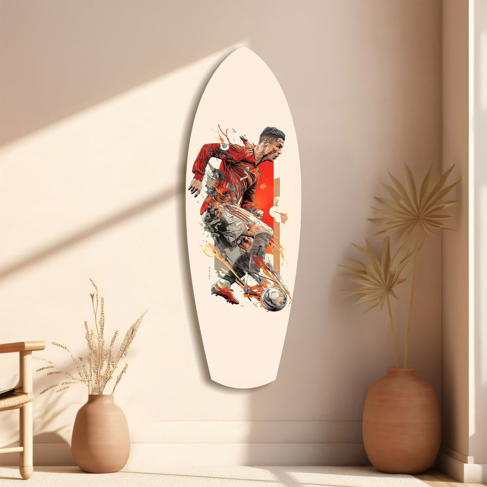 Soccer Striker Dynamic Splash Glass Wall Art.