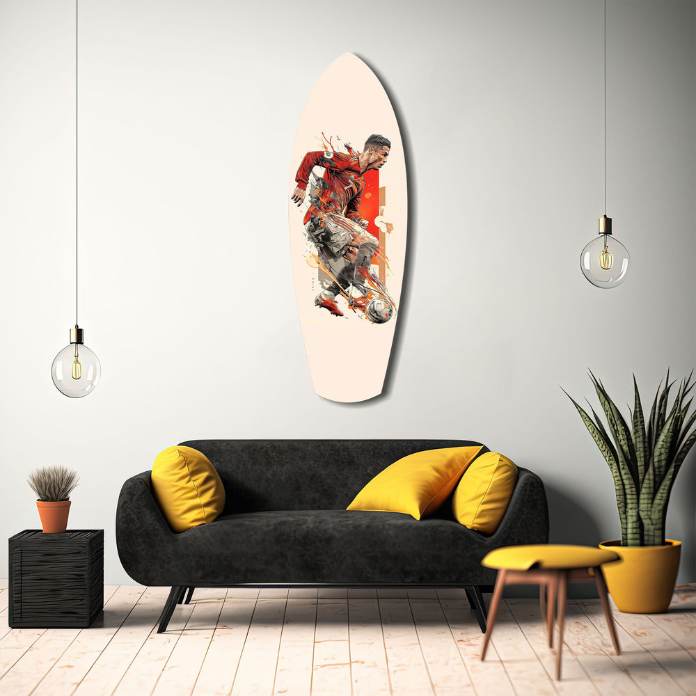 Soccer Striker Dynamic Splash Glass Wall Art.