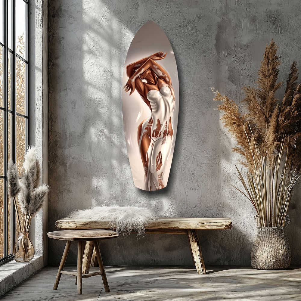 Bronze Female Figure White Paint Glass Wall Art.