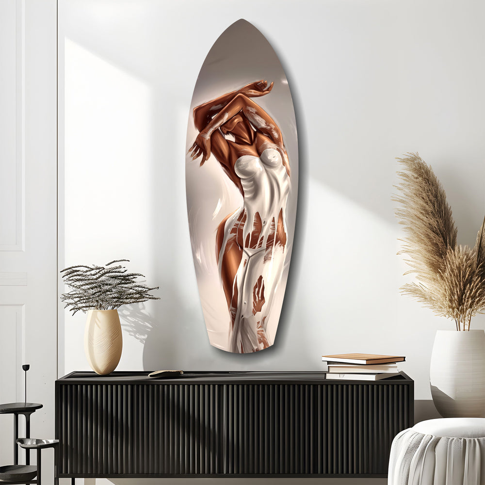 Bronze Female Figure White Paint Glass Wall Art.