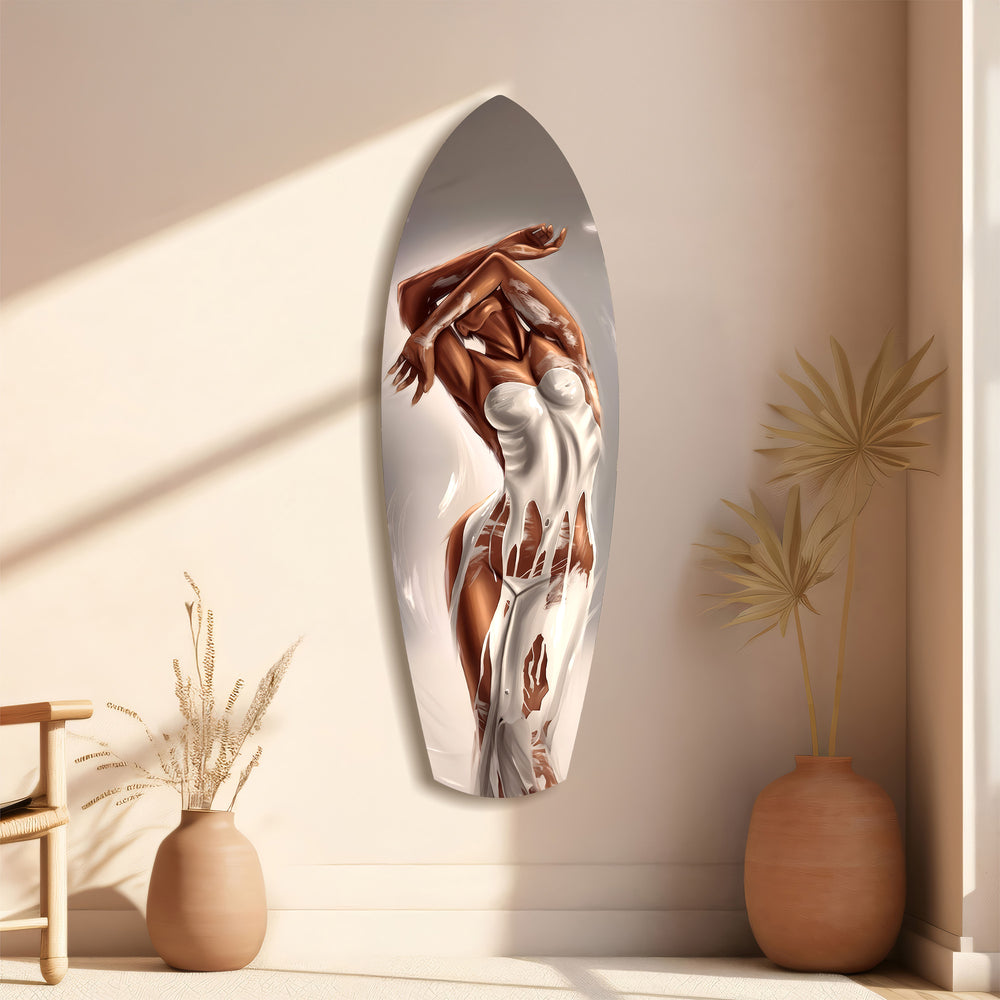 Bronze Female Figure White Paint Glass Wall Art.
