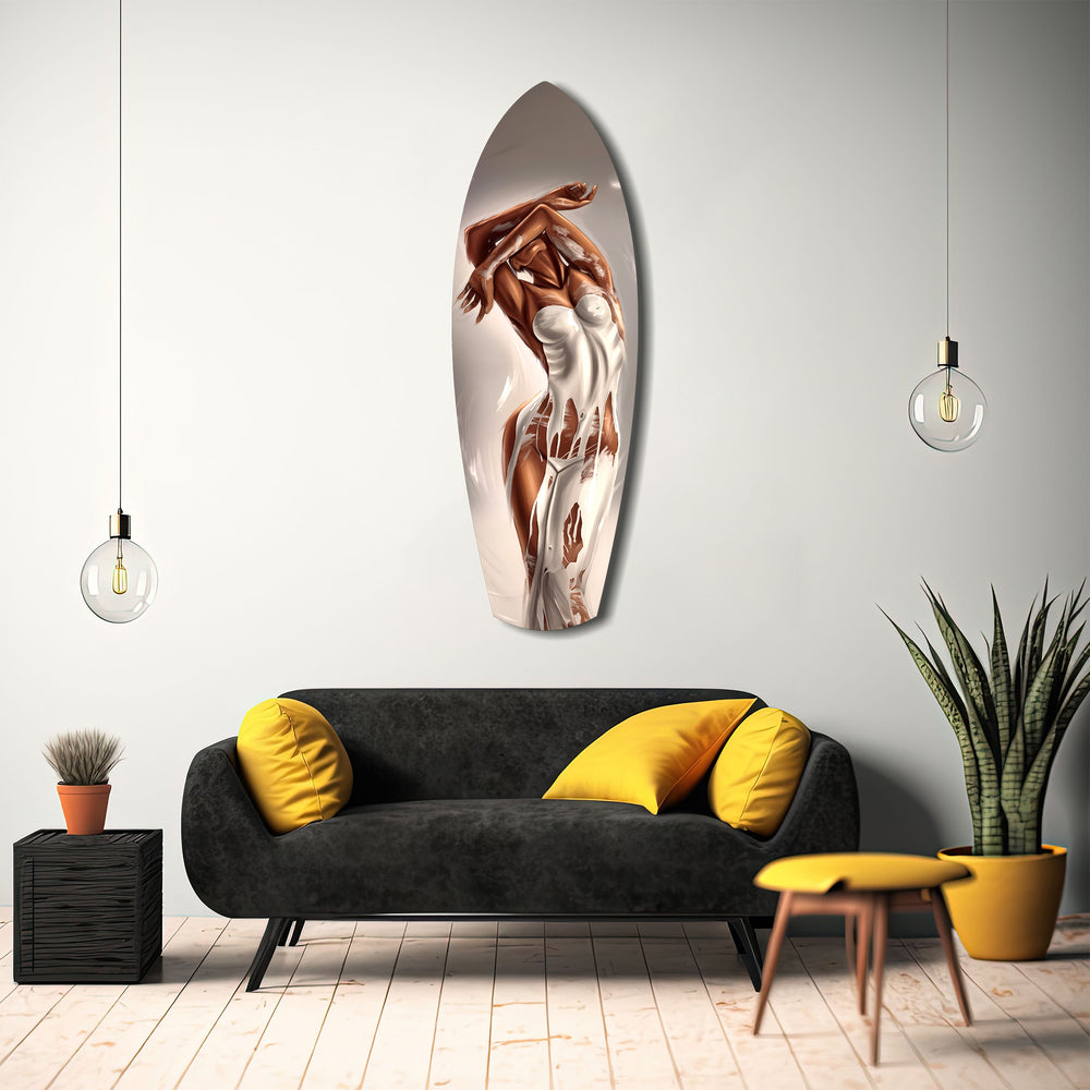 Bronze Female Figure White Paint Glass Wall Art.