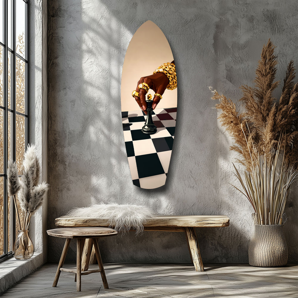 Gold Jewelry Hand Chess Queen Glass Wall Art.