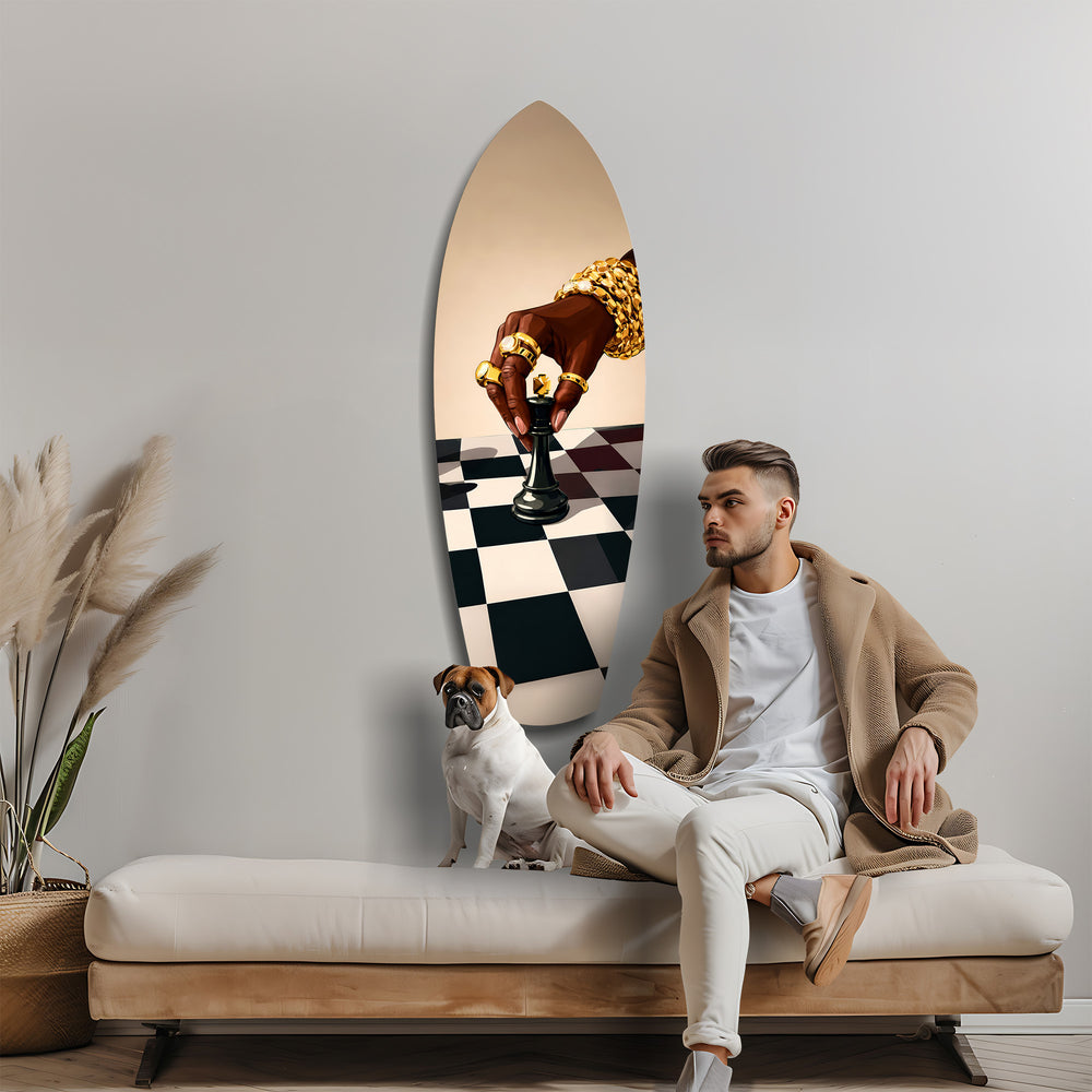 Gold Jewelry Hand Chess Queen Glass Wall Art.