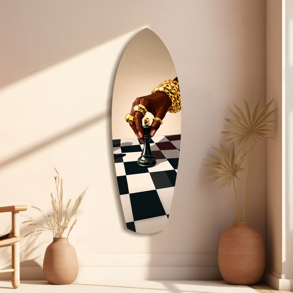 Gold Jewelry Hand Chess Queen Glass Wall Art.