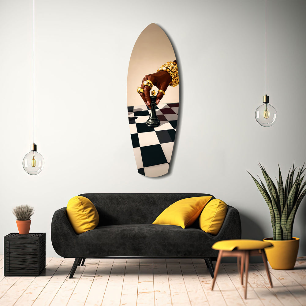 Gold Jewelry Hand Chess Queen Glass Wall Art.