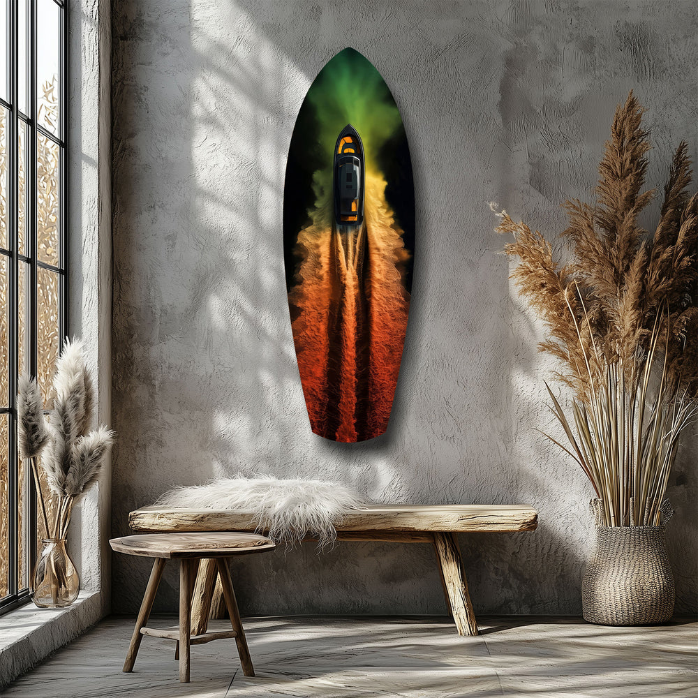 Smoke Trail Speedboat Aerial Glass Wall Art.
